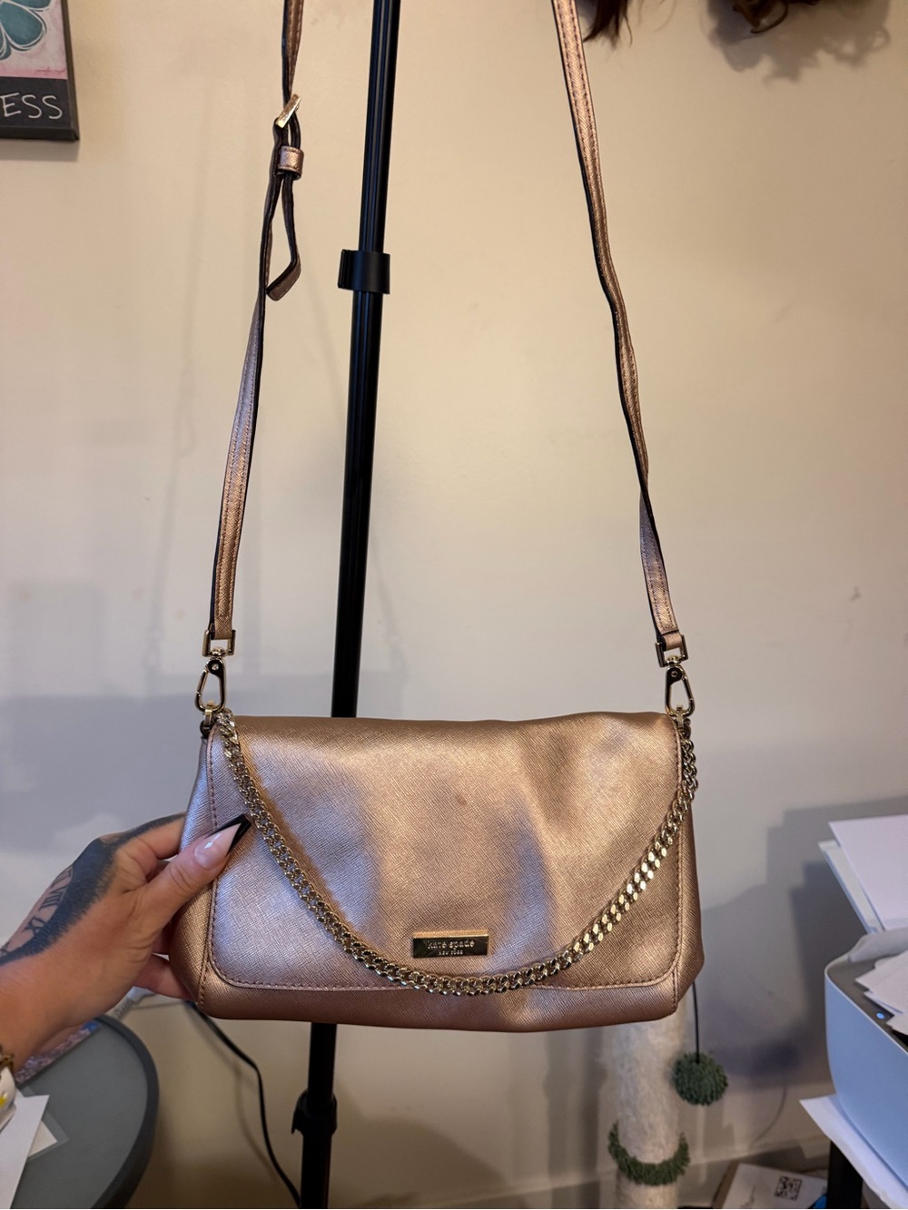 kate spade Rose Gold Metallic Crossbody with Chain Detail
